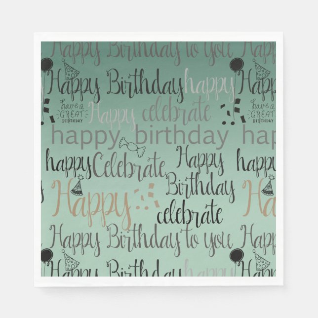 Serviette En Papier Joyeux Anniversaire Vert (Devant)