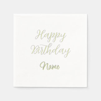 Serviette En Papier Joyeux anniversaire vert pastel gris nom date mode