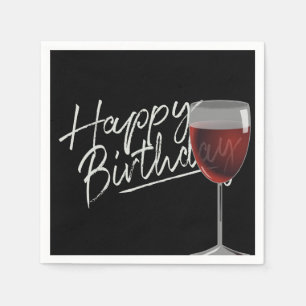 Serviette En Papier Joyeux Anniversaire Vin Rouge Sur Noir