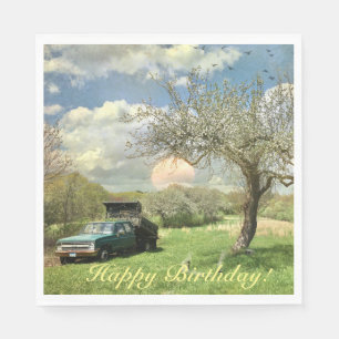 Serviette En Papier Joyeux Anniversaire Vintage Coucher de soleil de c