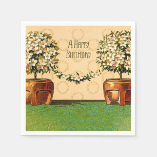 Serviette En Papier Joyeux Anniversaire Vintage Pots de fleurs Papier 