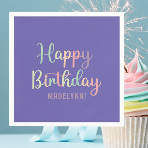 Serviette En Papier Joyeux Anniversaire Violet Pastel Aquarelle