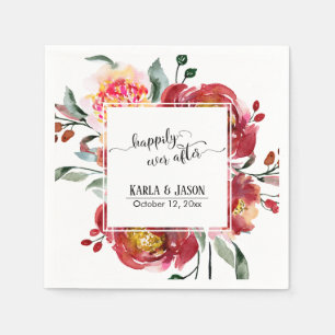 Serviette En Papier Joyeux Après, Bouquet Fleur Aquarelle Rouge
