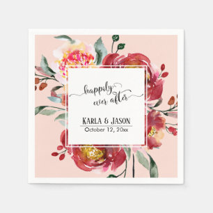 Serviette En Papier Joyeux Après, Fleurs Aquarelles Rouges, Blush