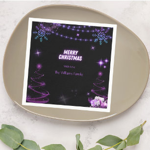 Serviette En Papier Joyeux Arbres Étincelants de Noël Étoiles de Sno