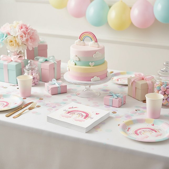 Serviette En Papier Joyeux arc-en-ciel rose anniversaire (Créateur téléchargé)