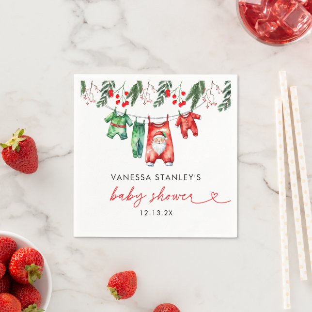 Serviette En Papier Joyeux Baby shower de Noël Floral Père Noël (En situation)