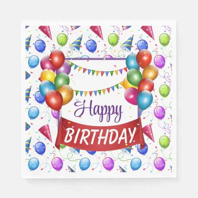 Serviette En Papier Joyeux Ballons d'anniversaire (Devant)