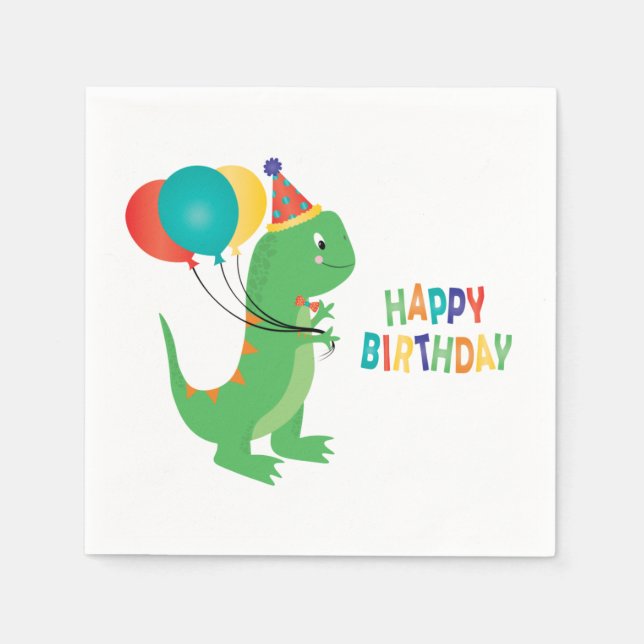 Serviette En Papier Joyeux Ballons Dinosaures Anniversaire (Devant)