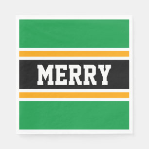 Serviette En Papier JOYEUX Bandes festives noires blanches orange