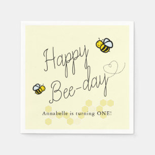 Serviette En Papier Joyeux Bee Day Jaune Fille Anniversaire Papier