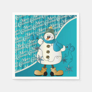 Serviette En Papier Joyeux bonhomme de neige bleu Noël