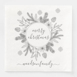 Serviette En Papier Joyeux boughs de Noël Pine Holly Wreath