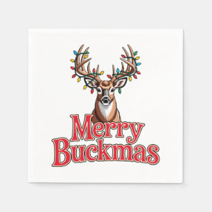 Serviette En Papier Joyeux Buckmas Fête de chasse à tête de cerf Noël