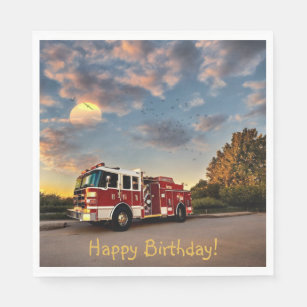 Serviette En Papier Joyeux Camion d'incendie d'anniversaire