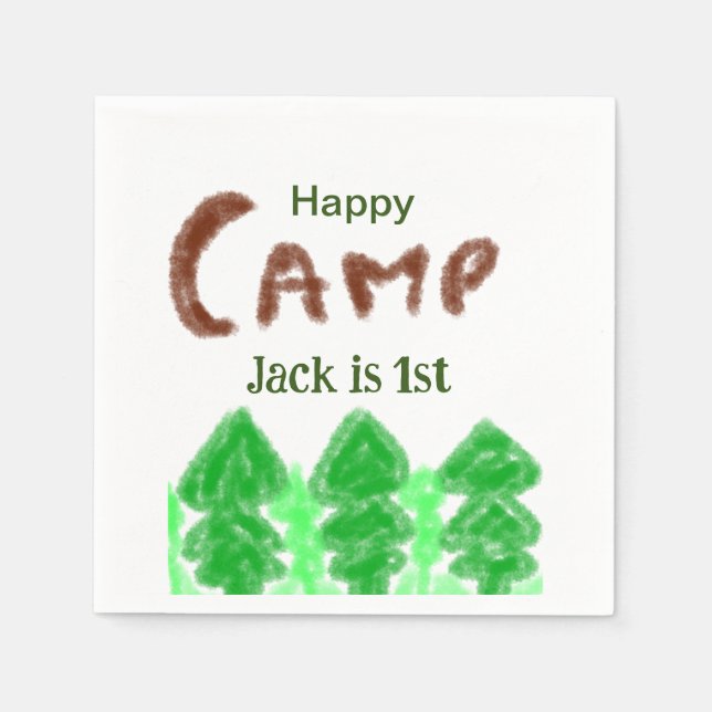 Serviette En Papier Joyeux camping camper un anniversaire enfants arbr (Devant)