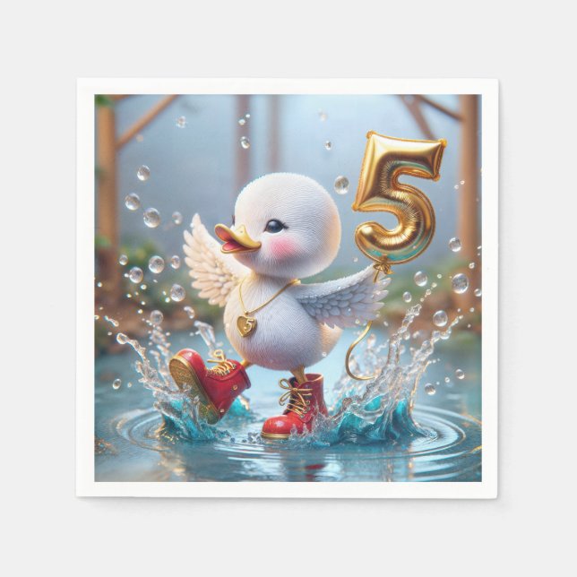 Serviette En Papier Joyeux Canard Avec Ballons D'Anniversaire N°5 (Devant)