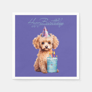 Serviette En Papier Joyeux caniche d'anniversaire avec Casquette de fê