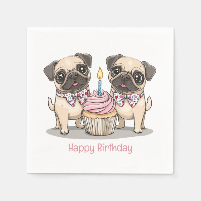 Serviette En Papier Joyeux Carlin d'anniversaire Chiens Cupcake (Devant)