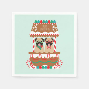 Serviette En Papier Joyeux Carlins de Noël Chiens de vacances