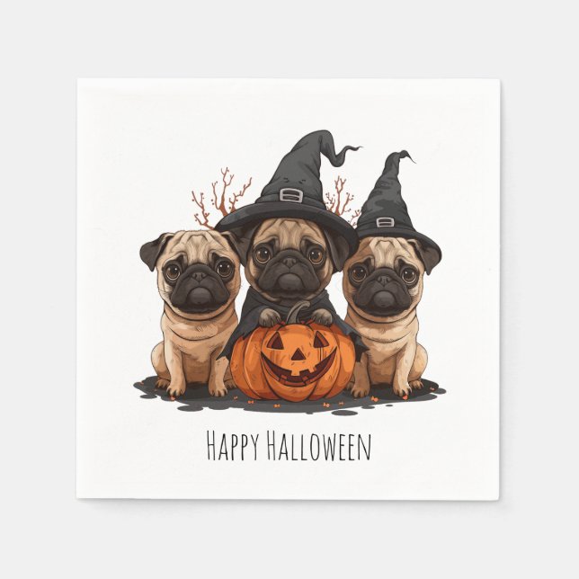 Serviette En Papier Joyeux Carlins d'Halloween Jack O Lanterns (Devant)