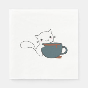 Serviette En Papier Joyeux Chat Avec Café