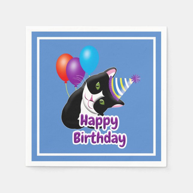Serviette En Papier Joyeux Chat d'anniversaire (Devant)