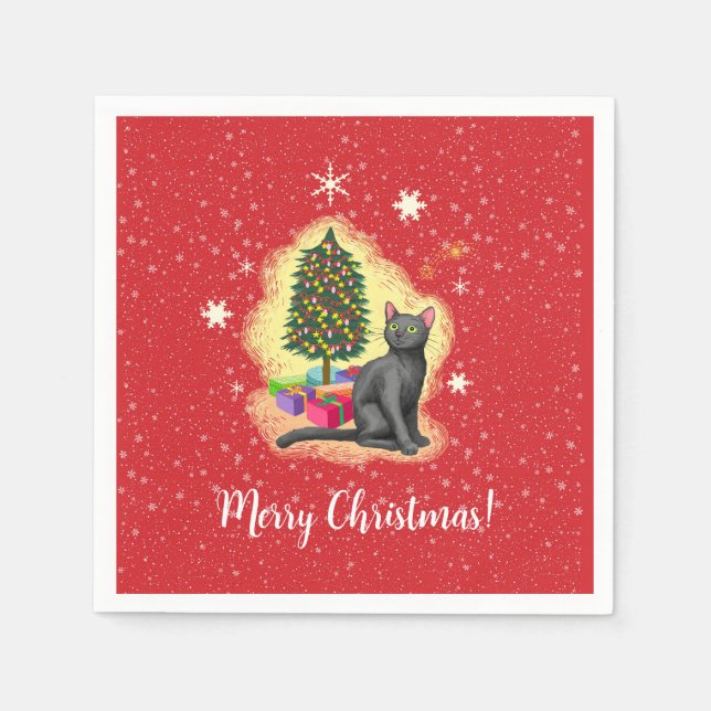 Serviette En Papier Joyeux chat de Noël (Devant)
