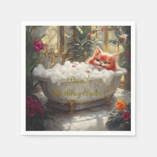 Serviette En Papier Joyeux Chat Rouge Dans Bain De Luxe - Fête Anniver