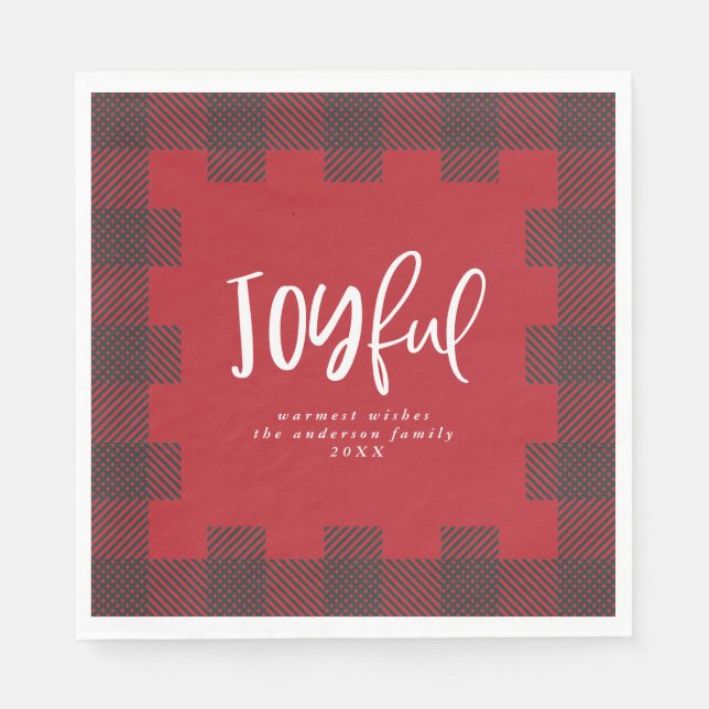Serviette En Papier Joyeux Check plaid fête de Noël (Devant)
