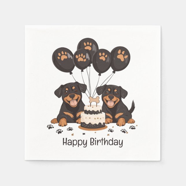 Serviette En Papier Joyeux chien Rottweiler d'anniversaire (Devant)