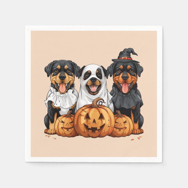Serviette En Papier Joyeux chien Rottweiler Halloween Jack-o'-lantern (Devant)