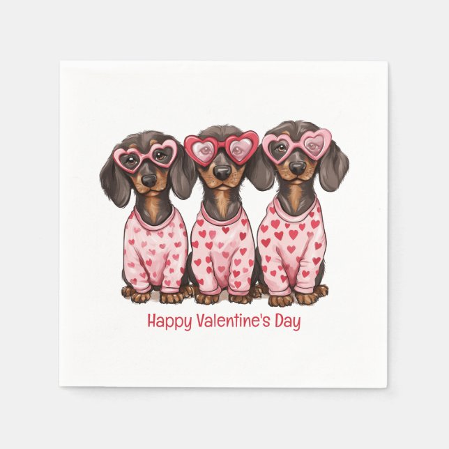 Serviette En Papier Joyeux Chiens de la fête des Valentines (Devant)