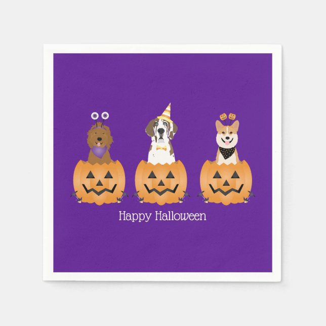 Serviette En Papier Joyeux Chiens D'Halloween En Citrouille (Devant)