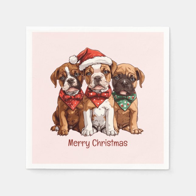 Serviette En Papier Joyeux Chiens en boîte de Noël (Devant)