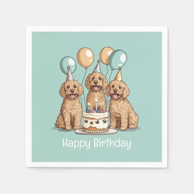 Serviette En Papier Joyeux Chiens Goldendoodle Anniversaire (Devant)