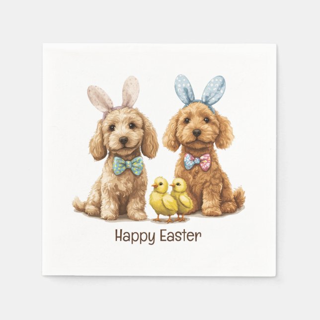 Serviette En Papier Joyeux Chiens Goldendoodle de Pâques (Devant)