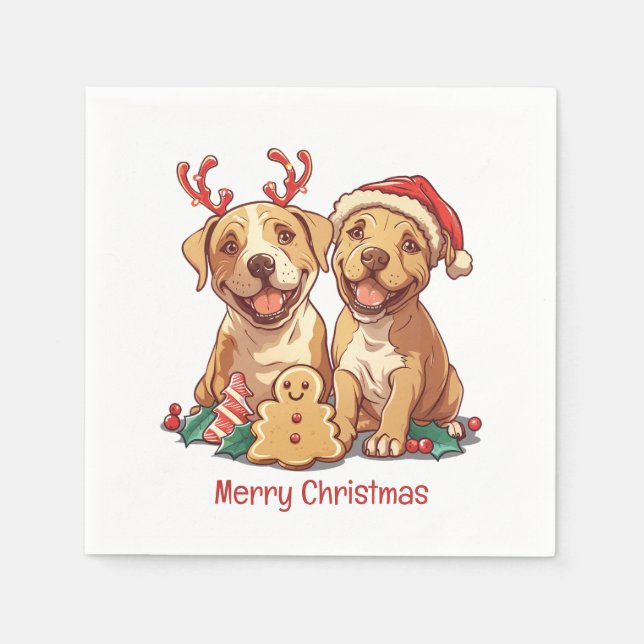 Serviette En Papier Joyeux Chiens taureaux de marque de Noël (Devant)