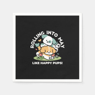 Serviette En Papier Joyeux Chiots Arrivés En Mai - Kawaii Dog Art