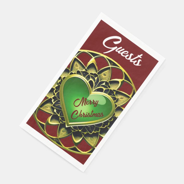 Serviette En Papier Joyeux Coeur vert de Noël (Coin)