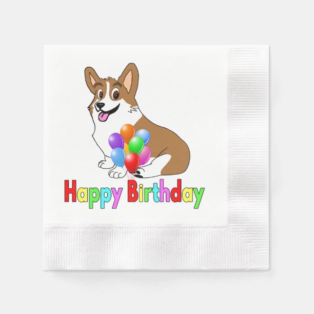 Serviette En Papier Joyeux Corgi d'anniversaire (Devant)