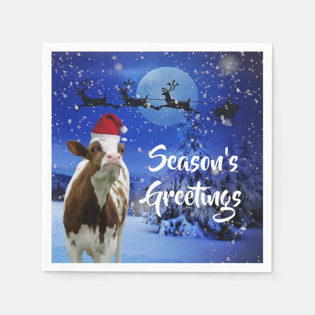 Serviette En Papier Joyeux Cowristmas Père Noël Vacances Vache (Devant)