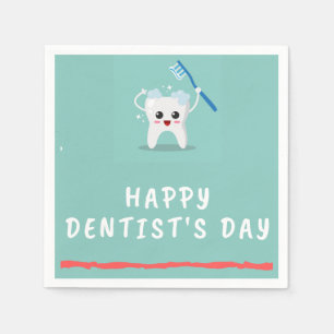 Serviette En Papier Joyeux dentiste jour blanc texte turquoise