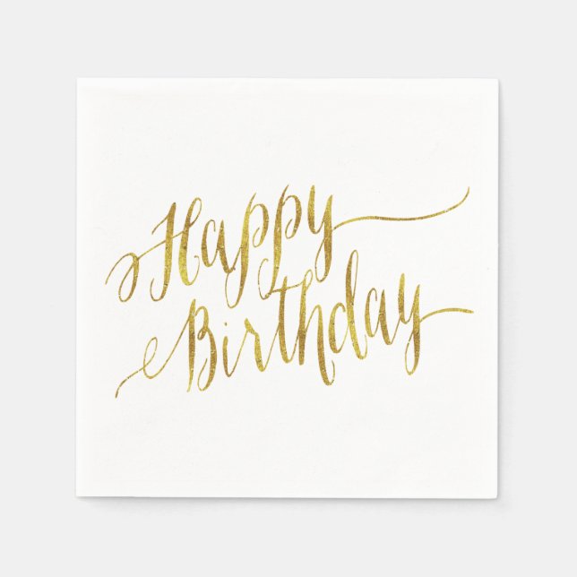 Serviette En Papier Joyeux devis d'anniversaire Gold Faux Foil (Devant)