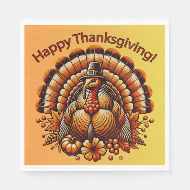 Serviette En Papier Joyeux dîner de Thanksgiving (Devant)