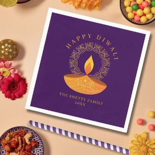 Serviette En Papier Joyeux Diwali Festival des lumières Diya Purple