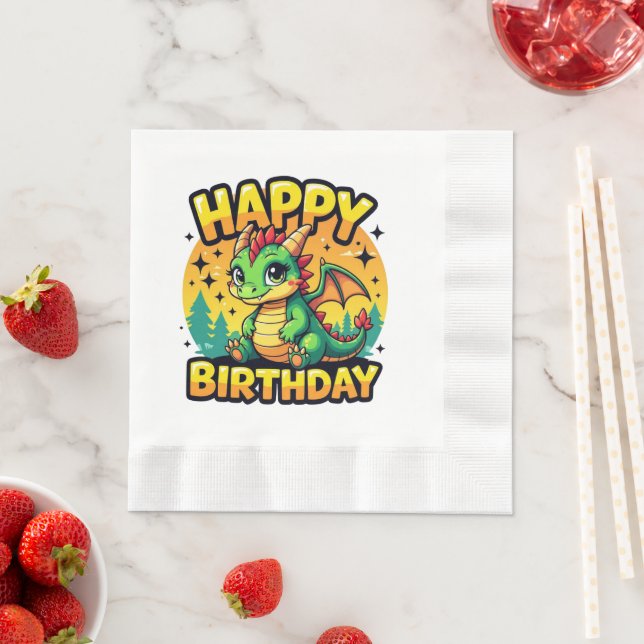 Serviette En Papier Joyeux dragon d'anniversaire (En situation)