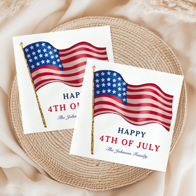 Serviette En Papier Joyeux drapeau 4 juillet américain (Happy 4th Of July American Flag Napkins)