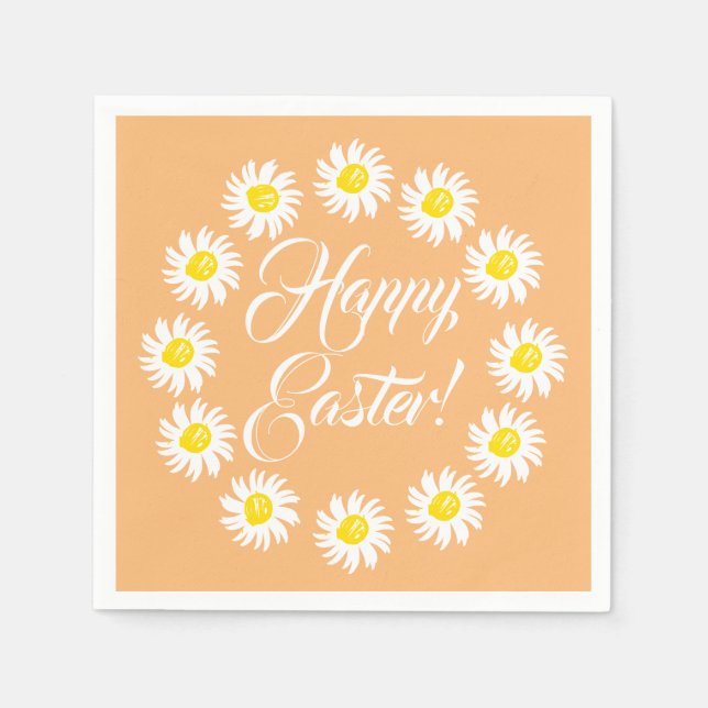 Serviette En Papier Joyeux Easter orange script mignon marguerite joye (Devant)