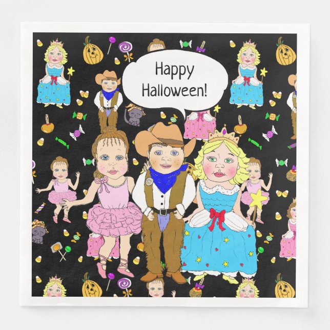 Serviette En Papier Joyeux enfants d'Halloween en costumes d'Halloween (Devant)